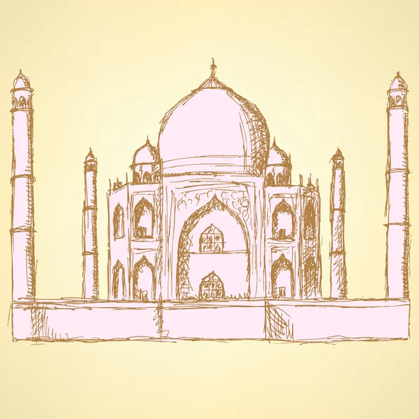 Taj mahal sketch, vector vintage achtergrond — Stockvector