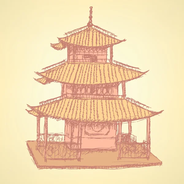 Croquis temple chinois, fond vectoriel eps 10 — Image vectorielle