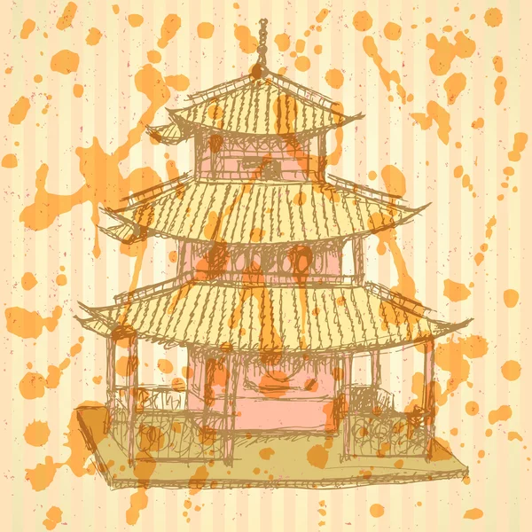 中国の寺院のスケッチ、ベクトル背景 eps 10 — ストックベクタ