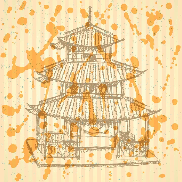 中国の寺院のスケッチ、ベクトル背景 eps 10 — ストックベクタ