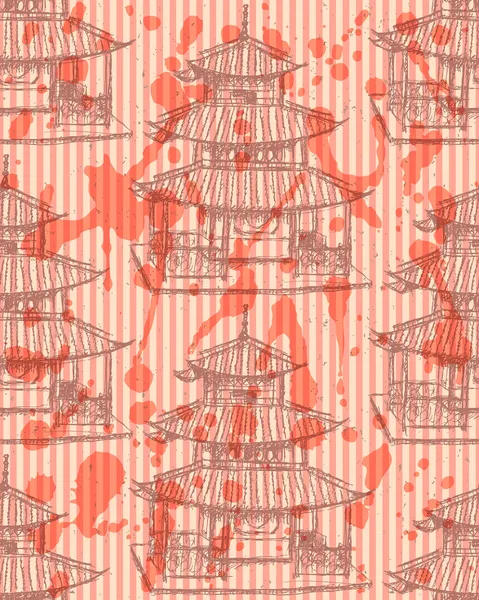 Skica čínský chrám, vektorové bezešvé pattern — Stockový vektor