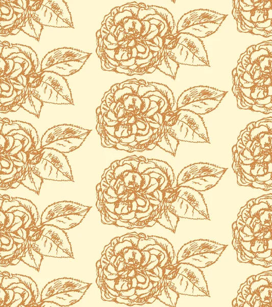 Эскиз розы с листьями, векторный бесшовный узор — стоковый вектор