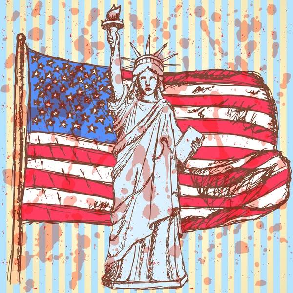 Ескіз Прапор США і статуя свободи, векторні фону — стоковий вектор