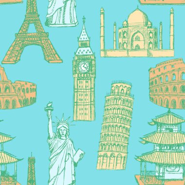 Kroki Eyfel Kulesi, Pisa Kulesi, Big Ben, Taj Mahal, Coliseum, C