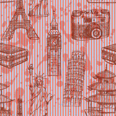 Robot Eiffel Kulesi, Pisa Kulesi, Big Ben, suitecase, photocamera