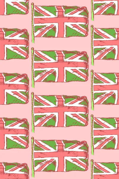 Skizze Flagge von Großbritannien, Vektor nahtloses Muster — Stockvektor