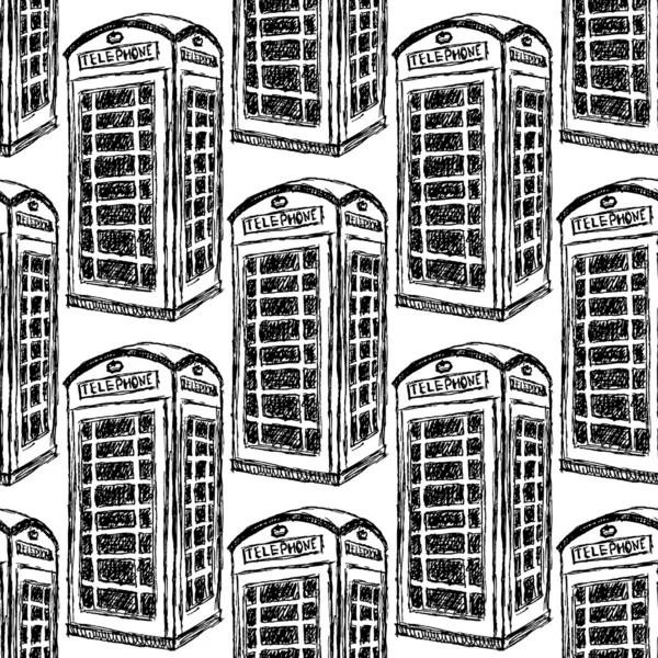 Sketch London phone cabin, vector seamless pattern — Stock Vector