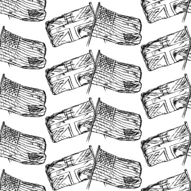 İngiltere ve ABD bayrakları, vektör seamless modeli kroki