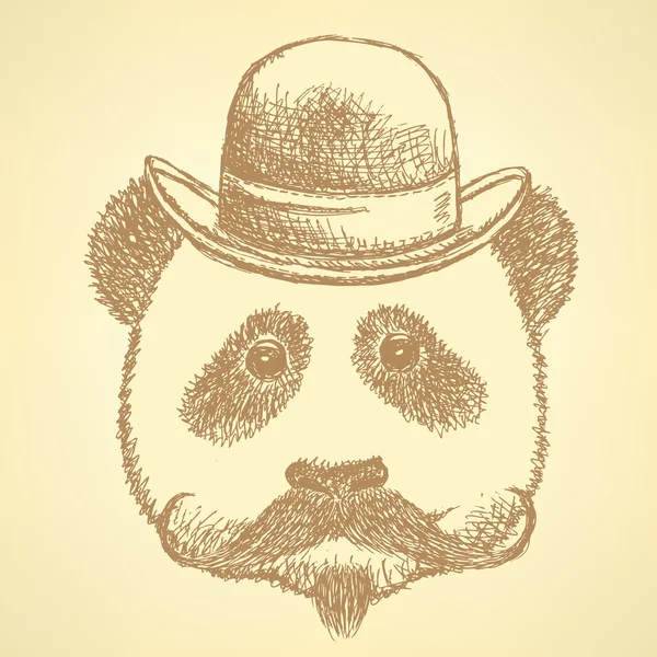 Sketch panda in hat with mustache — Stock Vector