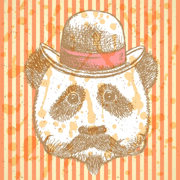 Bosquejo panda en sombrero con bigote — Archivo Imágenes Vectoriales