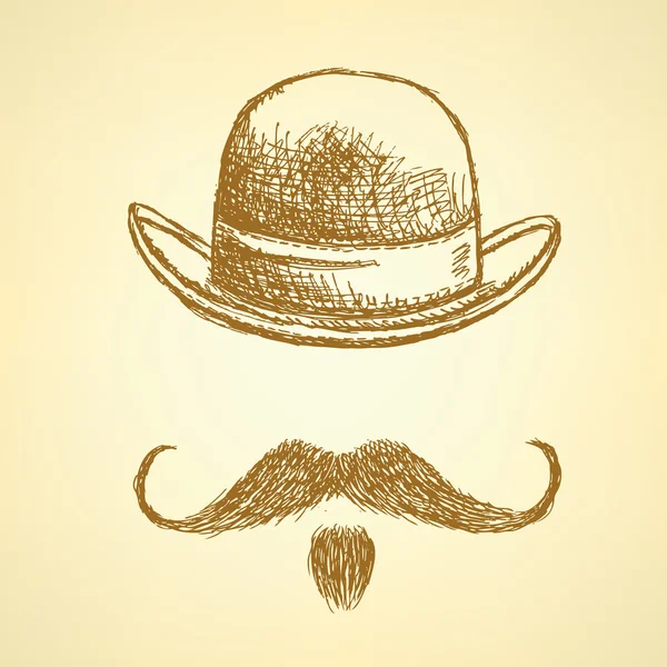 Skiss hatt och mustasch, vektor bakgrund — Stock vektor