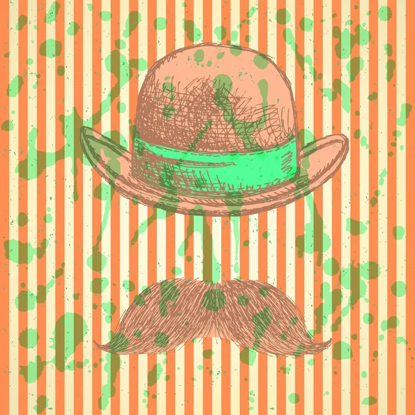 Chapeau croquis et moustache, fond vectoriel — Image vectorielle