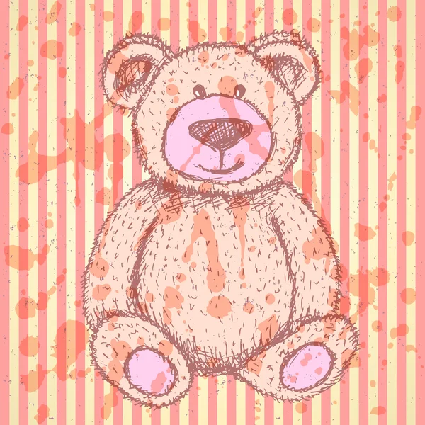 Croquis Ours en peluche, fond vintage vectoriel — Image vectorielle