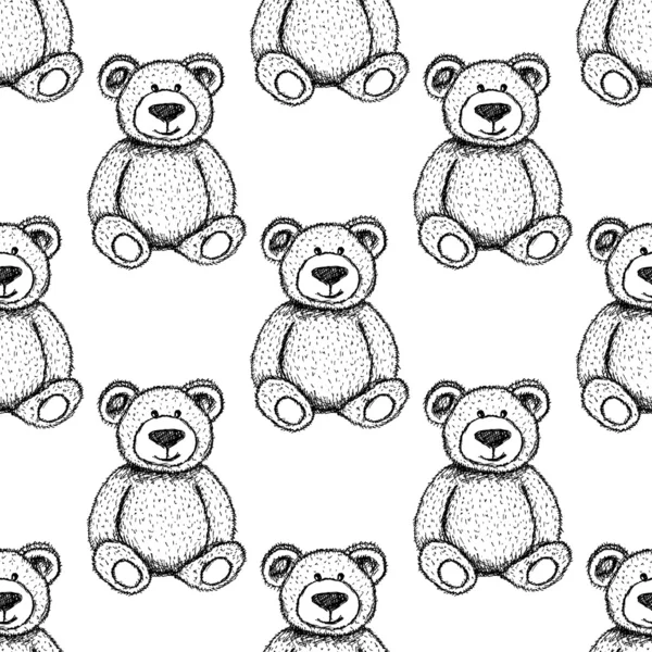 Sketch Teddy bear, vector seamless pattern — Stock Vector