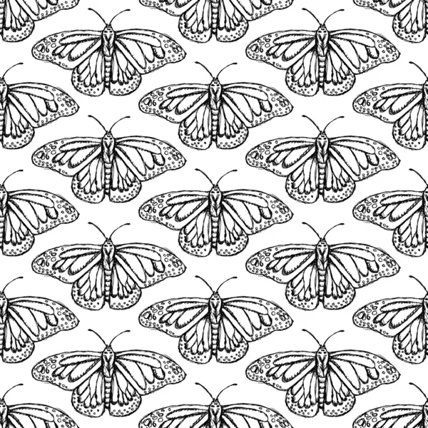 Croquis papillon, vecteur vintage motif sans couture — Image vectorielle