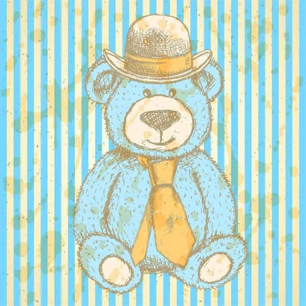 Sketch Teddy bear in hat and cravat, vector  background — Stock Vector