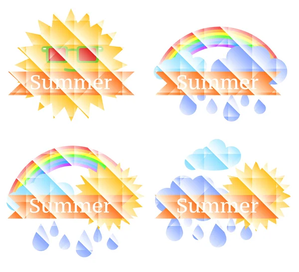 Achtergrond met zon, regen, wolken en regenboog — Stockvector