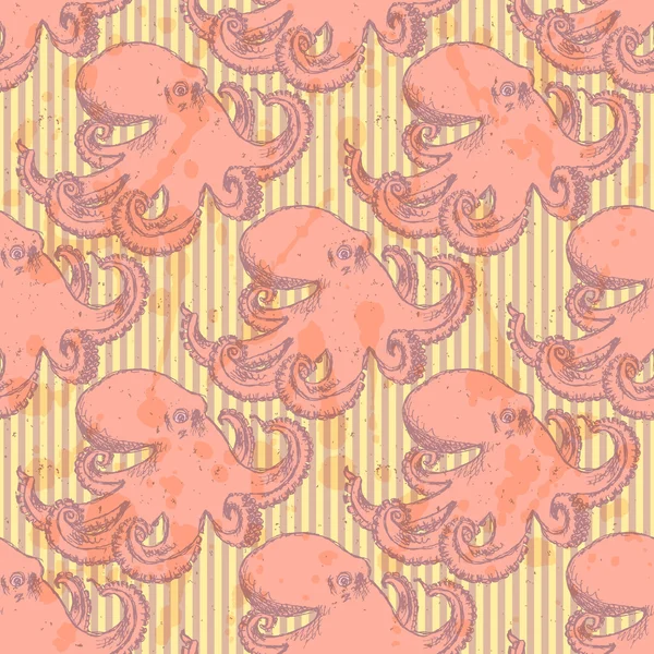 Schets octopus, vector vintage naadloze patroon — Stockvector