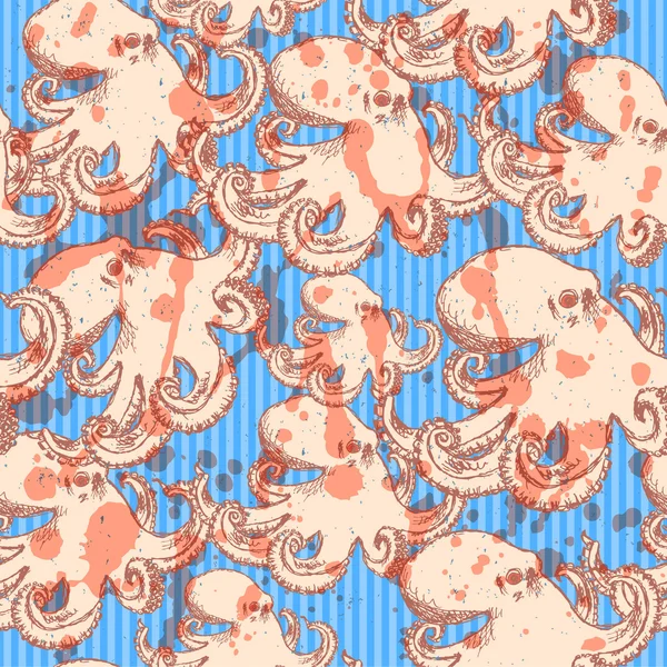 Croquis poulpe, motif vintage sans couture vectoriel — Image vectorielle