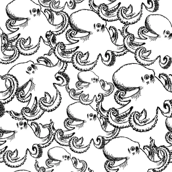 Sketch octopus, vector vintage seamless pattern — Stock Vector