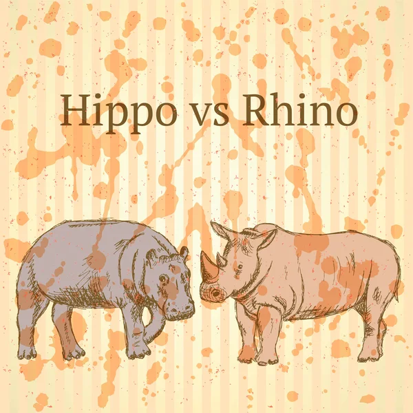 Bosquejo hipopótamo vs rinoceronte, vector patrón sin costura eps 10 — Archivo Imágenes Vectoriales