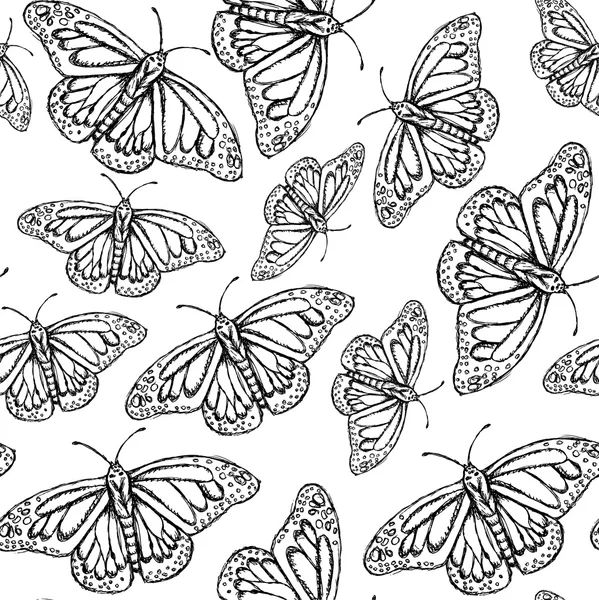 Sketch butterfly, vector vintage seamless pattern — Stock Vector