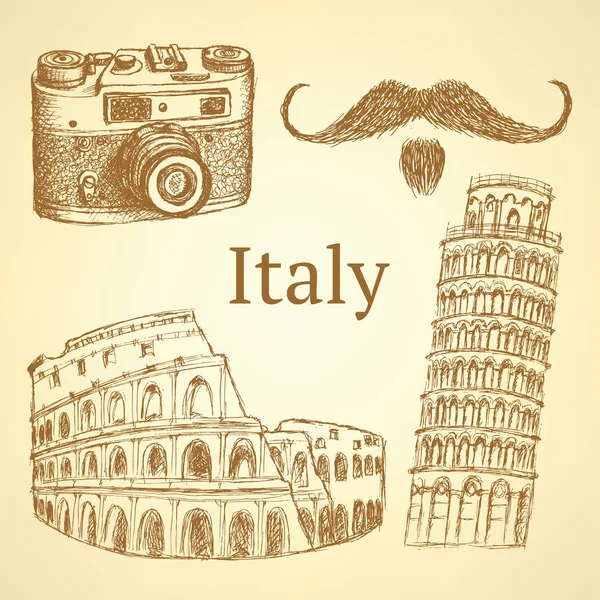 Набор эскизов Италии, векторный винтажный фон — стоковый вектор