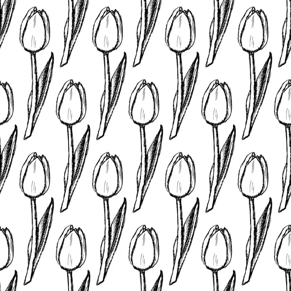 Croquis tulipes, motif vectoriel vintage sans couture — Image vectorielle