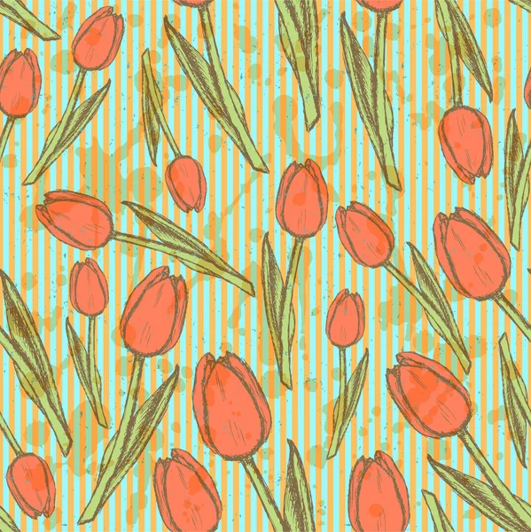 Croquis tulipes, motif vectoriel vintage sans couture — Image vectorielle