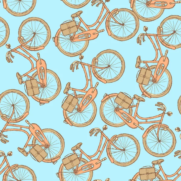 Bicicleta de boceto, vector vintage patrón sin costuras — Archivo Imágenes Vectoriales