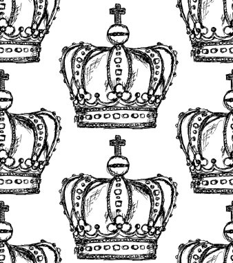 Kroki taç, vektör vintage seamless modeli