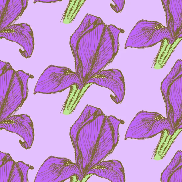 Schets iris, vector vintage naadloze patroon — Stockvector