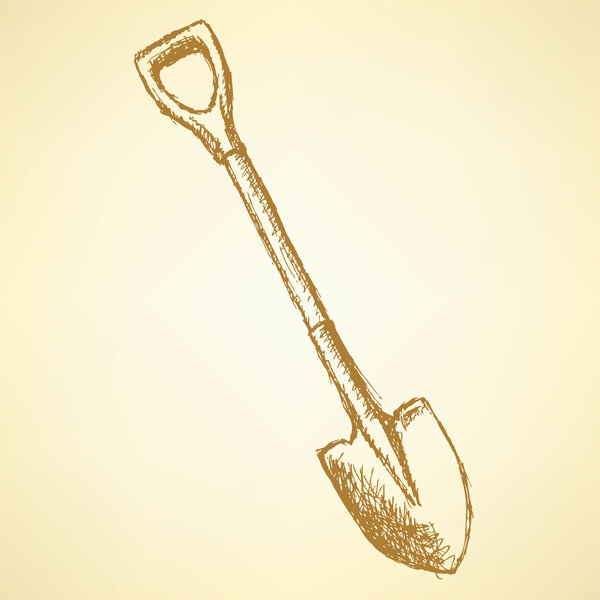 Эскиз лопаты, векторный винтажный фон
