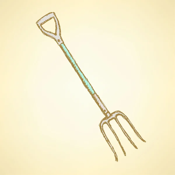 Tenedor de jardín, fondo en estilo de boceto — Vector de stock