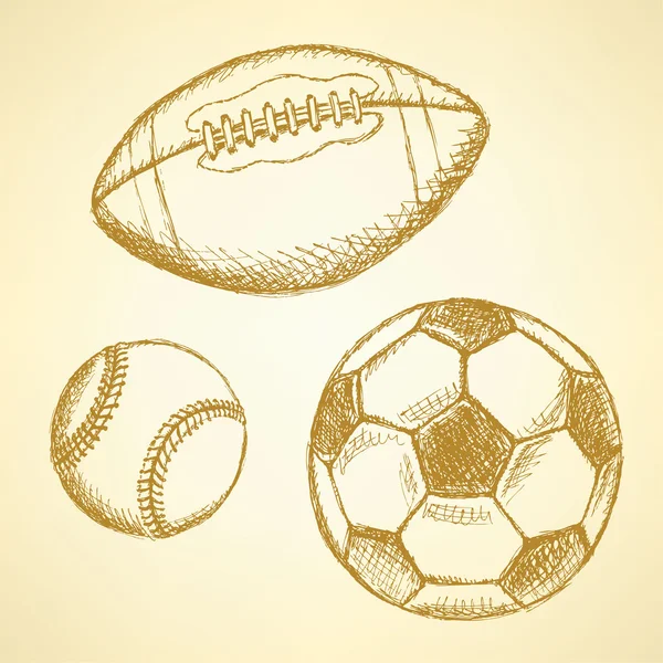 Baseboll, amerikansk fotboll och fotbollar — Stock vektor