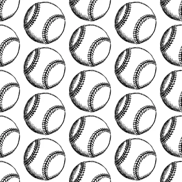 Sketch baseball ball, vector  seamless pattern — Stock Vector