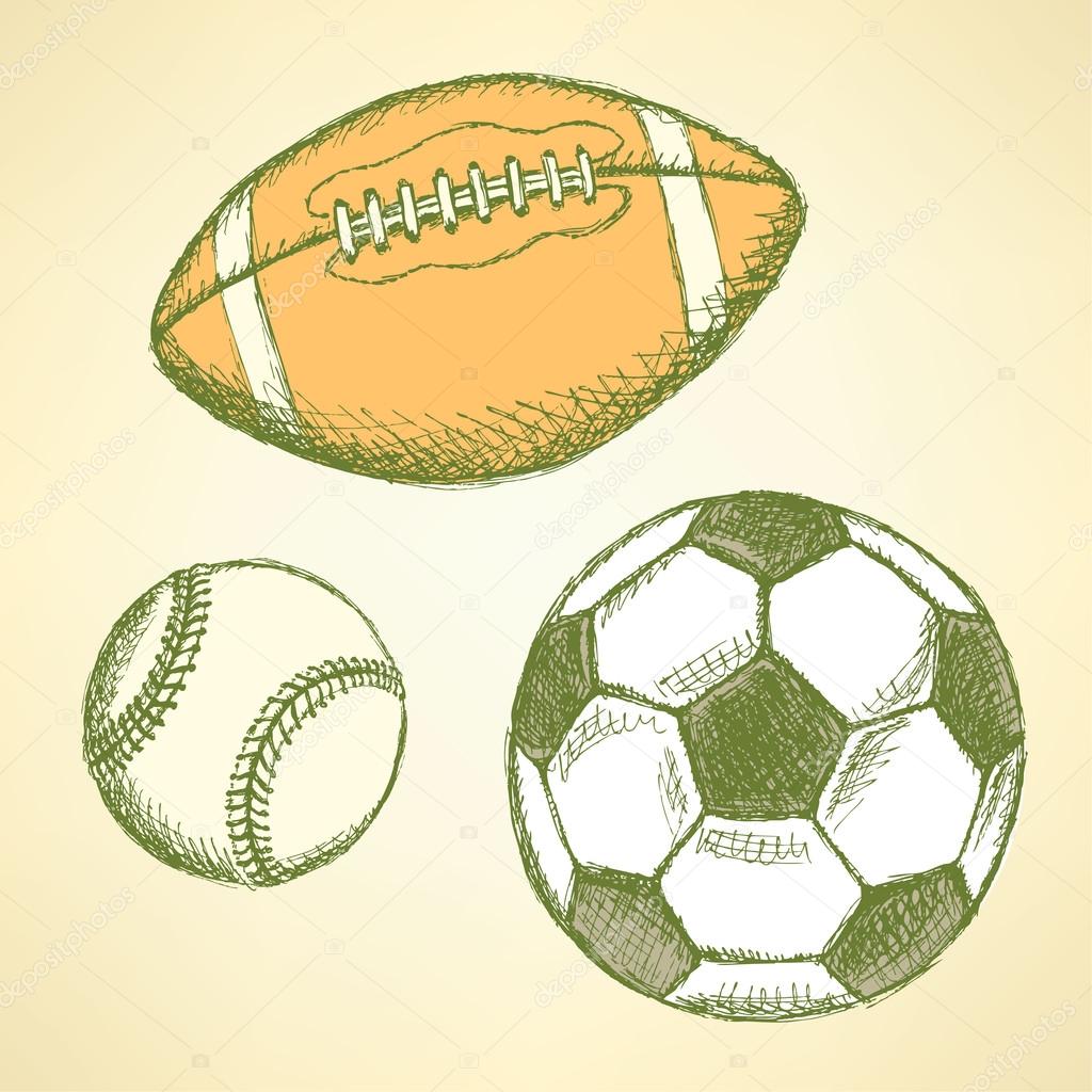  baseball, american football and soccer balls