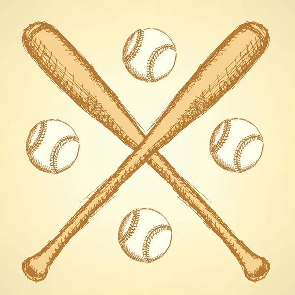 野球ボールと batl、バック グラウンドをスケッチします。 — ストックベクタ