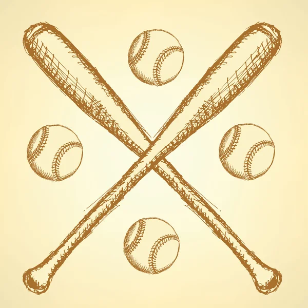 Bosquejo pelota de béisbol y batl, fondo — Archivo Imágenes Vectoriales
