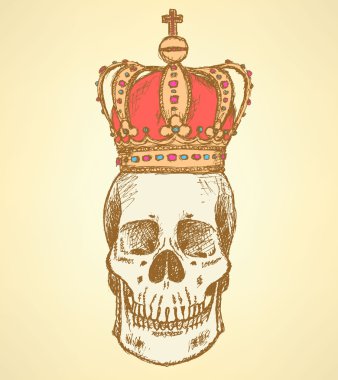 taç, antika arka plan kafatasında kroki 