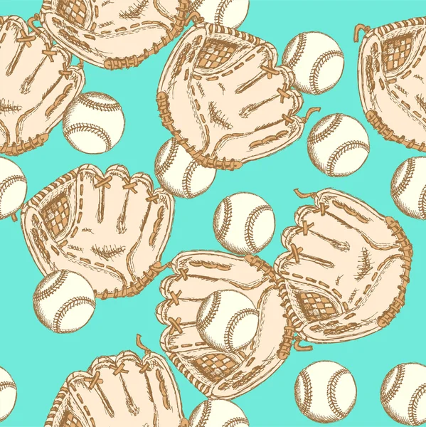 Schets honkbal bal ang handschoen, naadloze patroon — Stockvector