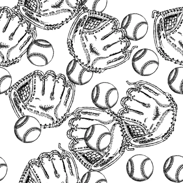 Sketch baseball bal ang glove,  seamless pattern — Stock Vector