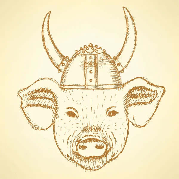 Свинья в шлеме викинга — стоковый вектор
