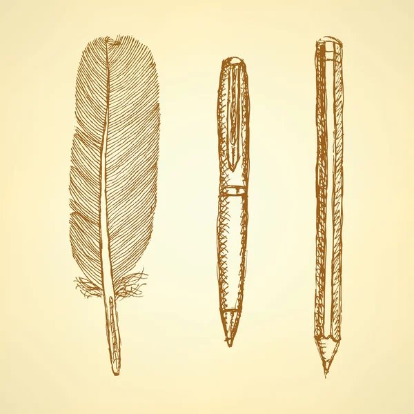 Ручка, перо и карандаш в винтажном стиле — стоковый вектор
