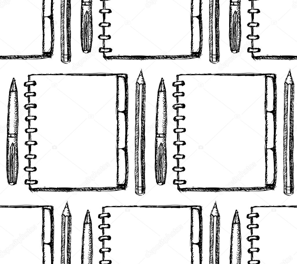 Sketch notebook, pen and pencil