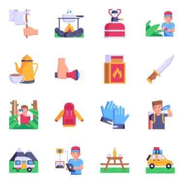 elleri olan düz simgeler kümesi, vektör illüstrasyonu