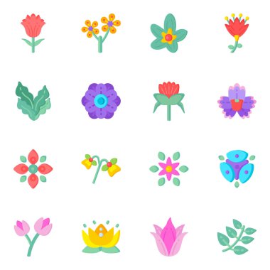 Çiçek ikonu seti. Düz stil. vektör illüstrasyonu.