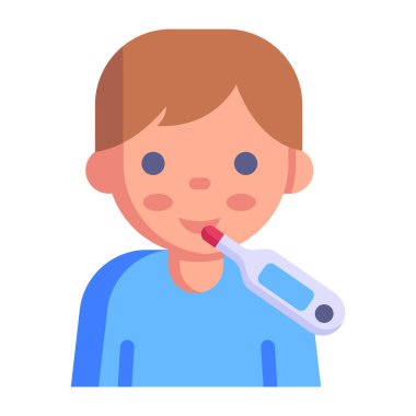 Mavi tıbbi termometre vektör çizimi olan çocuk