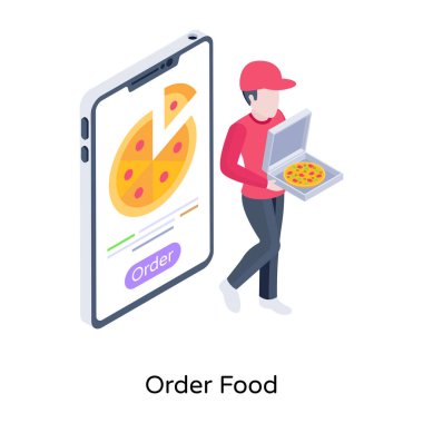 Pizza getiren adam, teslimat konsepti vektör çizimi