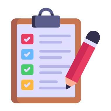 Kontrol listesi ve kalem vektör illüstrasyon tasarımı içeren pano